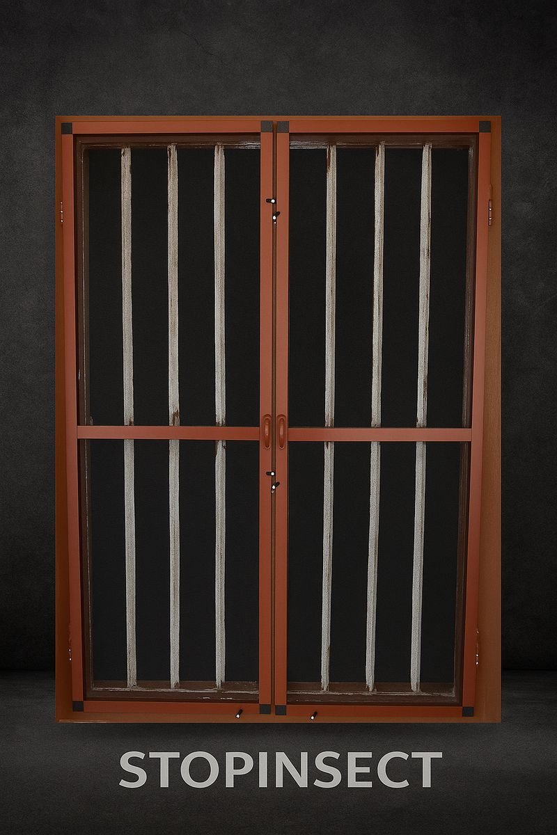 StopInsect openable window in brown aluminium section with fiberglass mesh
